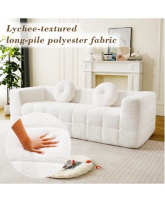 Modern Boneless Couch with Two Circular Throw Pillows, Checkered Design