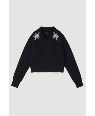 Women's Embellished Collar V Neck Knit Sweater
