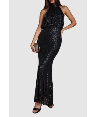 Women's Halterneck Sequin Bridesmaid Maxi Dress