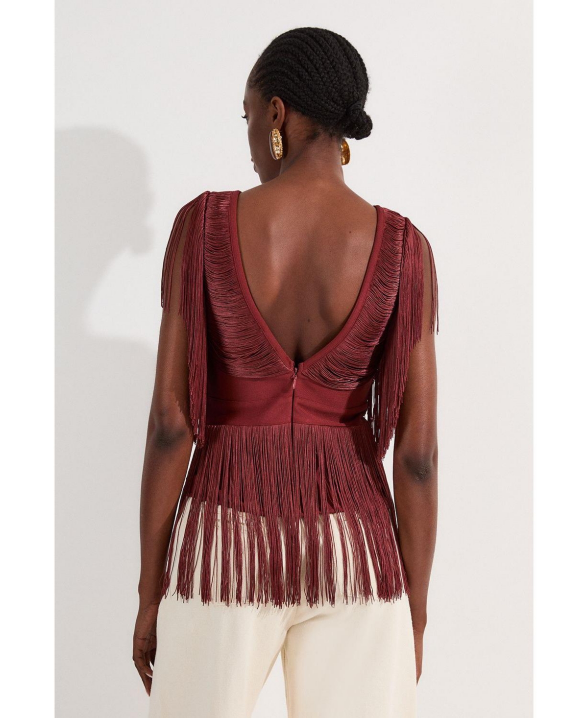 Karen Millen Women's Draped Fringe Knitted Top