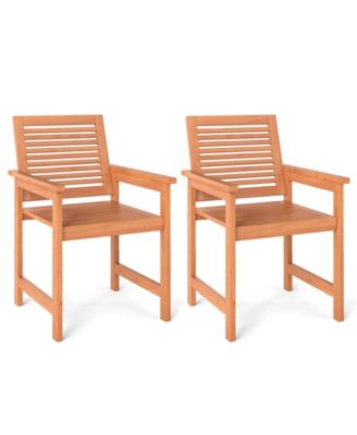 Patio Chairs Set of 4 Outdoor Wooden Dining Chairs w/ Inclined Backrests