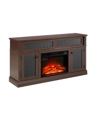 Embossed Pattern TV Stand with 23" Fireplace, Media Console, Dark Cherry, 58.27"W