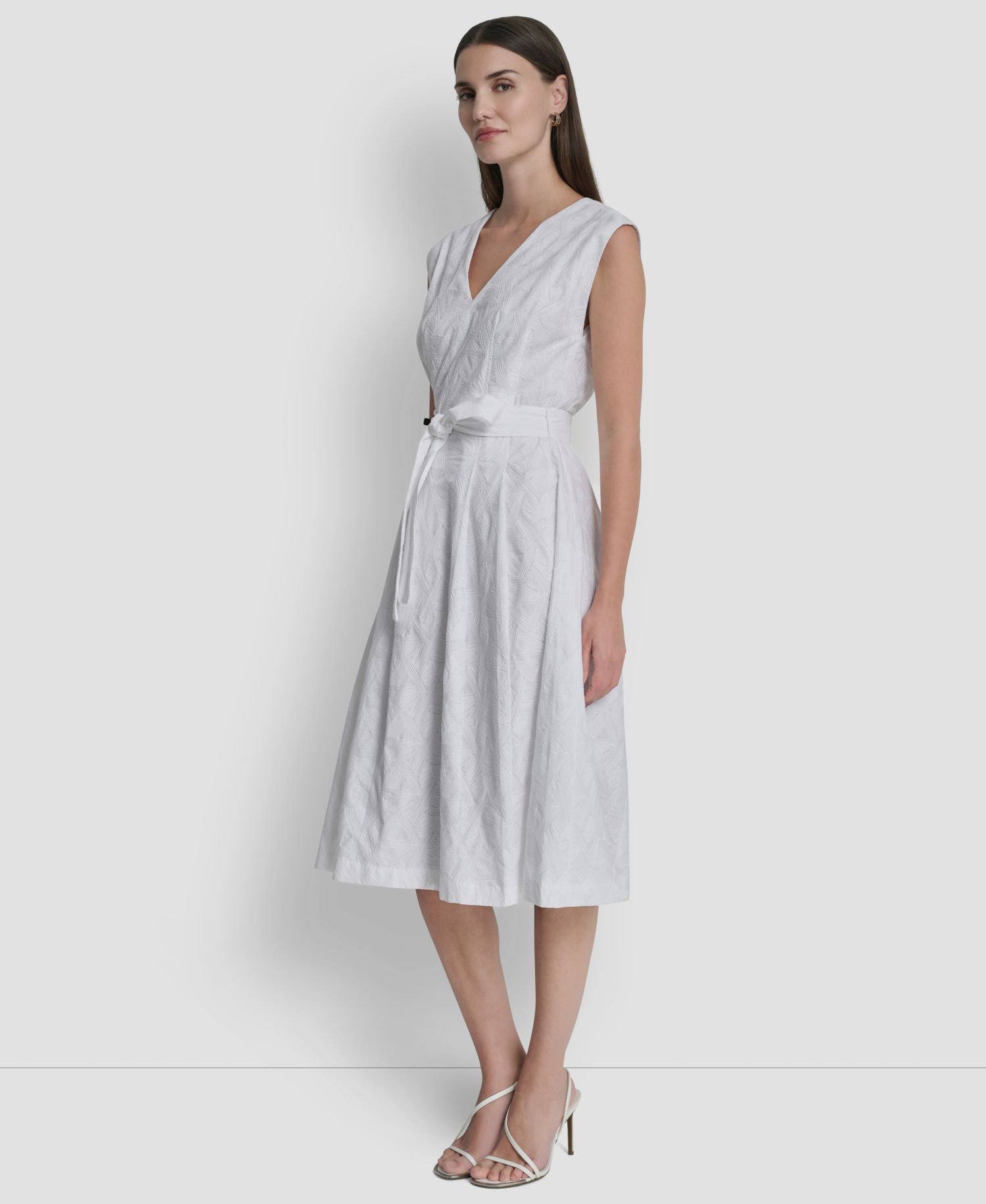 Women's Cap-Sleeve V-Neck Embroidered Midi Dress