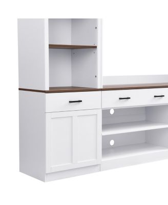 Farmhouse 4-Piece Entertainment Center with Bookshelf, Walnut TV Stand