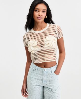 Women's Floral Crochet T-Shirt