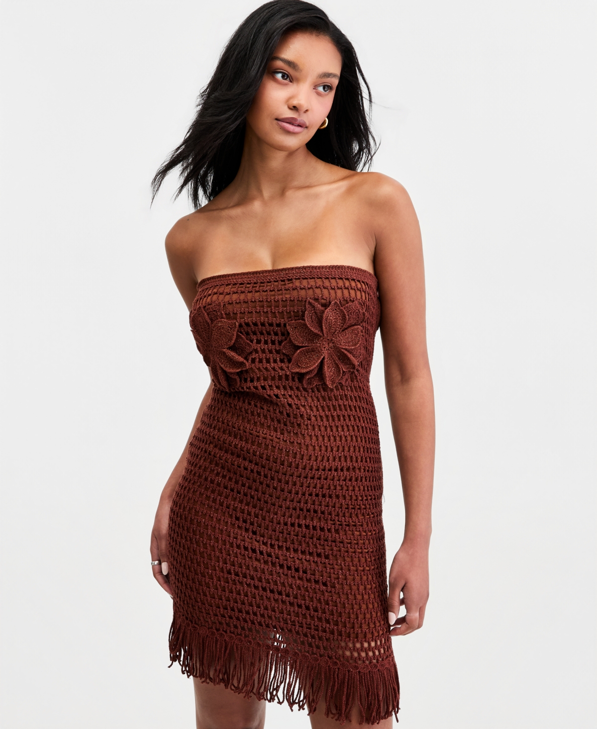 Bar Iii Women's Floral Crochet Strapless Mini Dress, Macy's Exclusive
