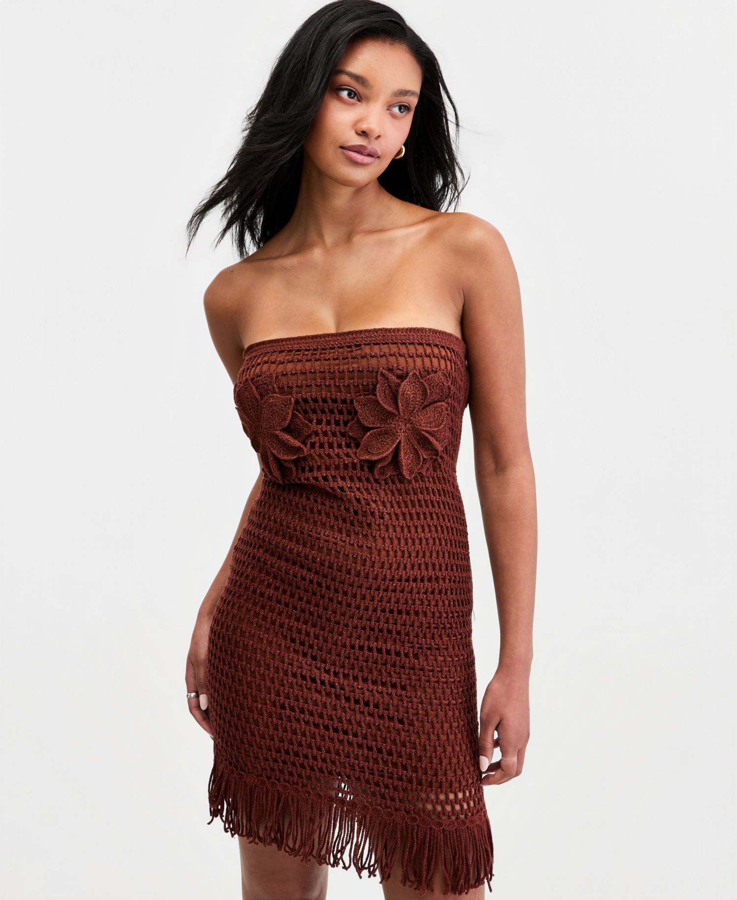 Women's Floral Crochet Strapless Mini Dress