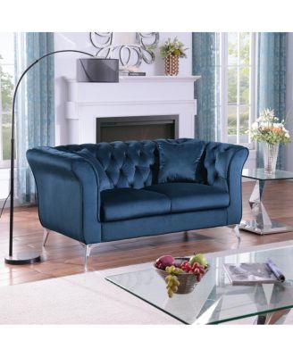  Chesterfield Stanford sofa, AZURE blue, tufted, scroll arm
