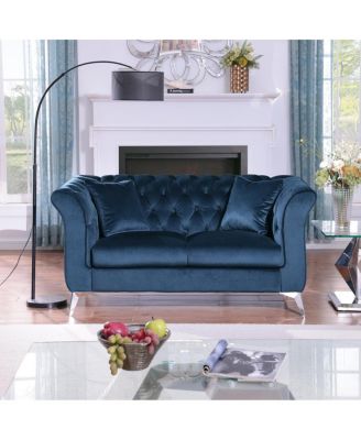  Chesterfield Stanford sofa, AZURE blue, tufted, scroll arm