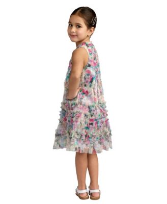 Girls Mesh Floral Print A-Line Dress