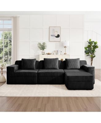 Modular 3 Seat L Shape Sectional Sofa, Cloud Couch with Ottoman
