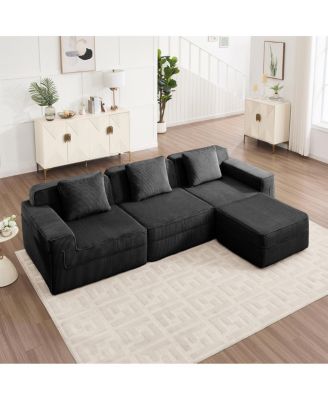 Modular 3 Seat L Shape Sectional Sofa, Cloud Couch with Ottoman