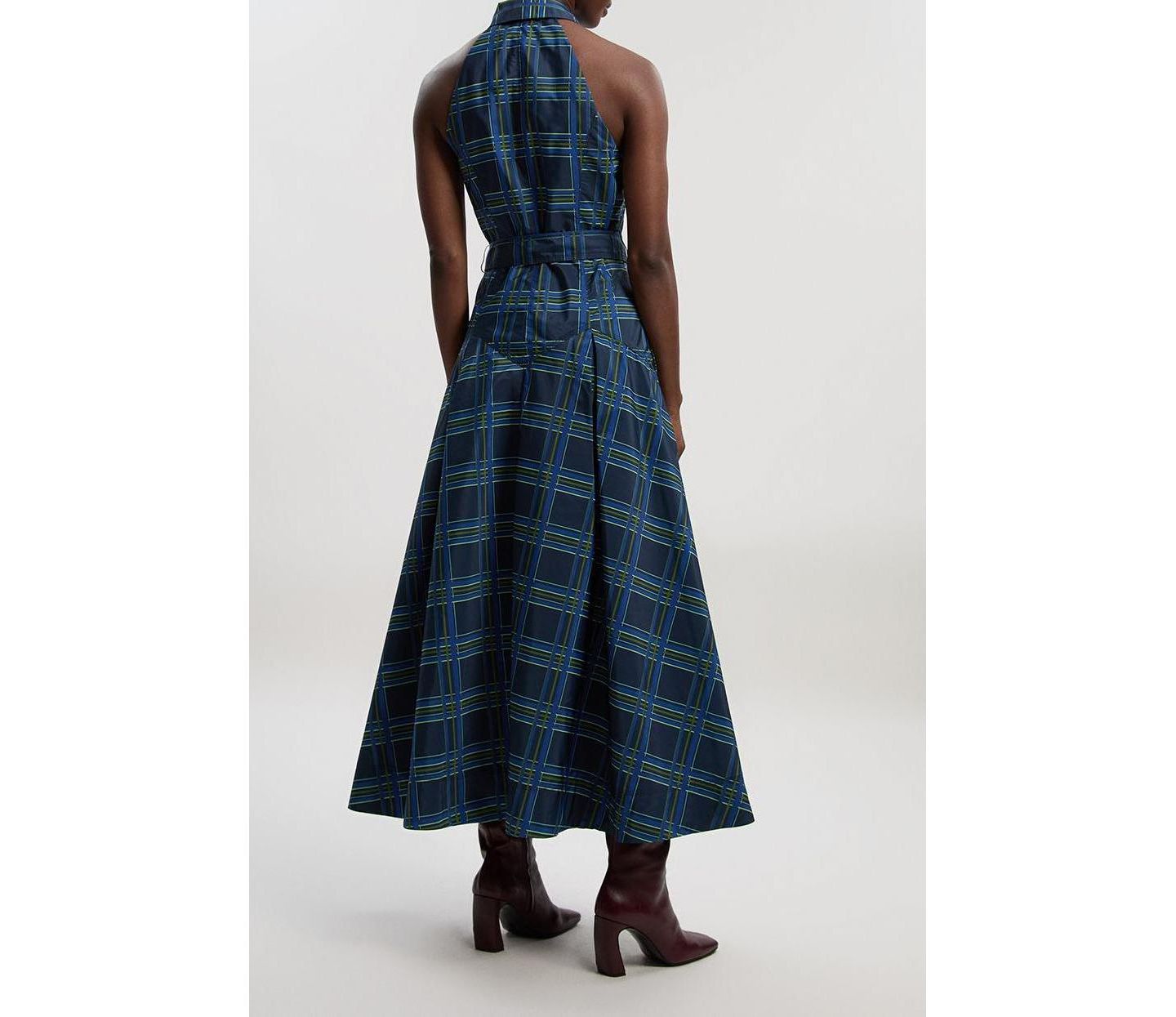 Женское платье Karen Millen Check Taffeta Belted Maxi Shirt Dress, цвет: Тёмно-синий — фото 7