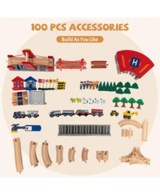 100 Piece Double-Sided Wooden Train Set Table with Storage Drawer for Kids Age 3+