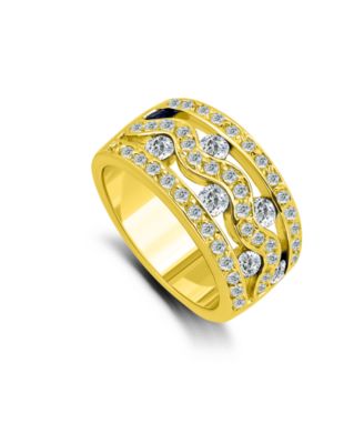 Cubic Zirconia Round Cut Pave Three Row Band Ring