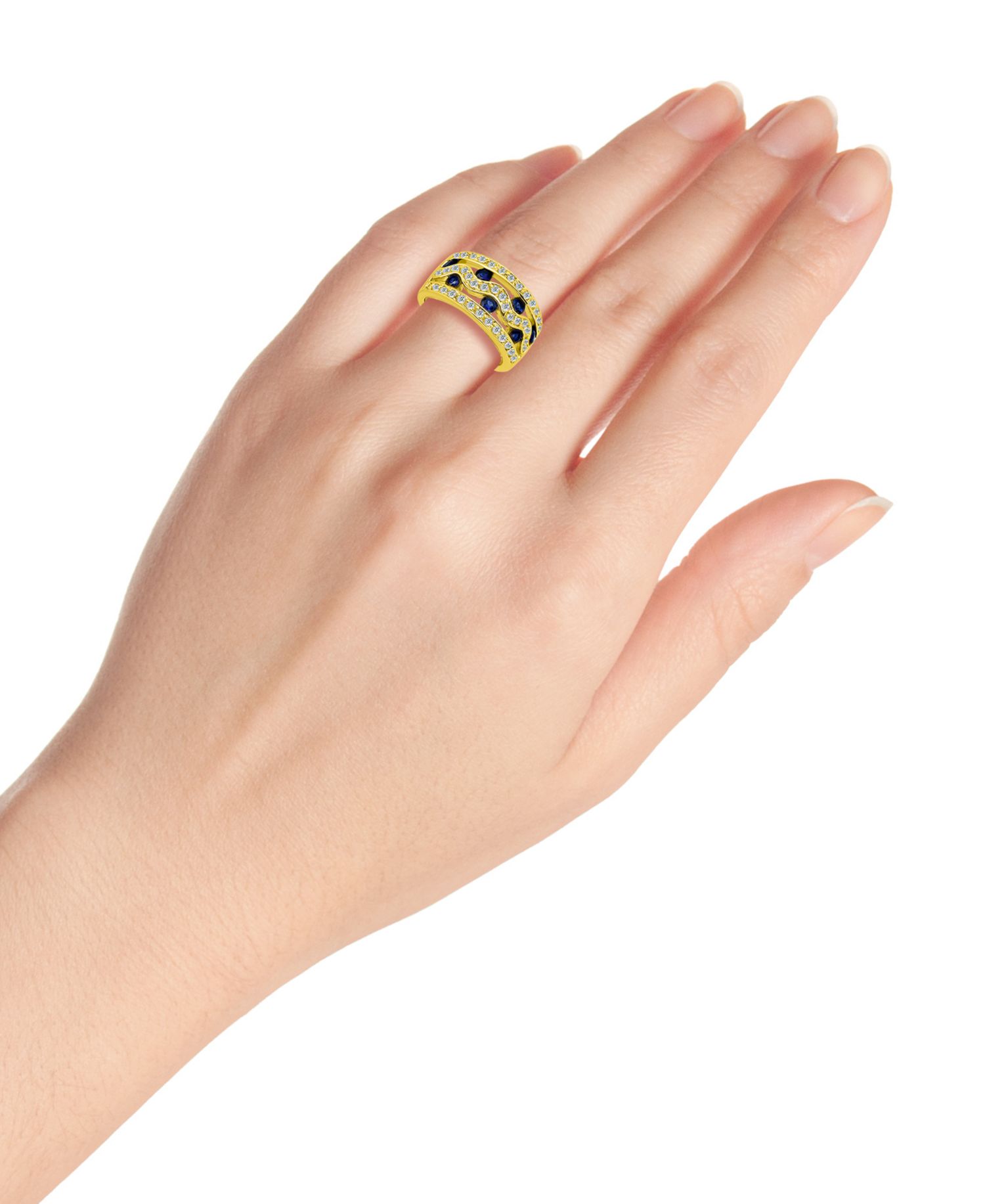 Macy's Cubic Zirconia Round Glass Stones Three Row Band Ring