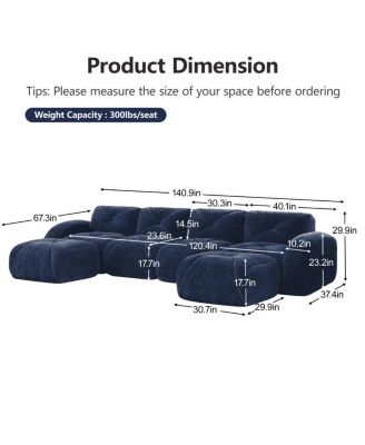 U-shaped Boneless Sofa, Tufted, 32D High Density Sponge, Anti-Slip