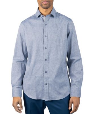 Men's Yarn Dyed Melange Linen Long Sleeve Shirt