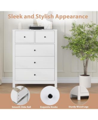 Black Wave Fluted 5 Drawer Dresser Tall Bedroom Chest Anti Tip Metal Legs Modern Storage for Small Spaces