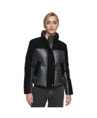 Vega Mixed Media Women's velvet and lacquer short down coat