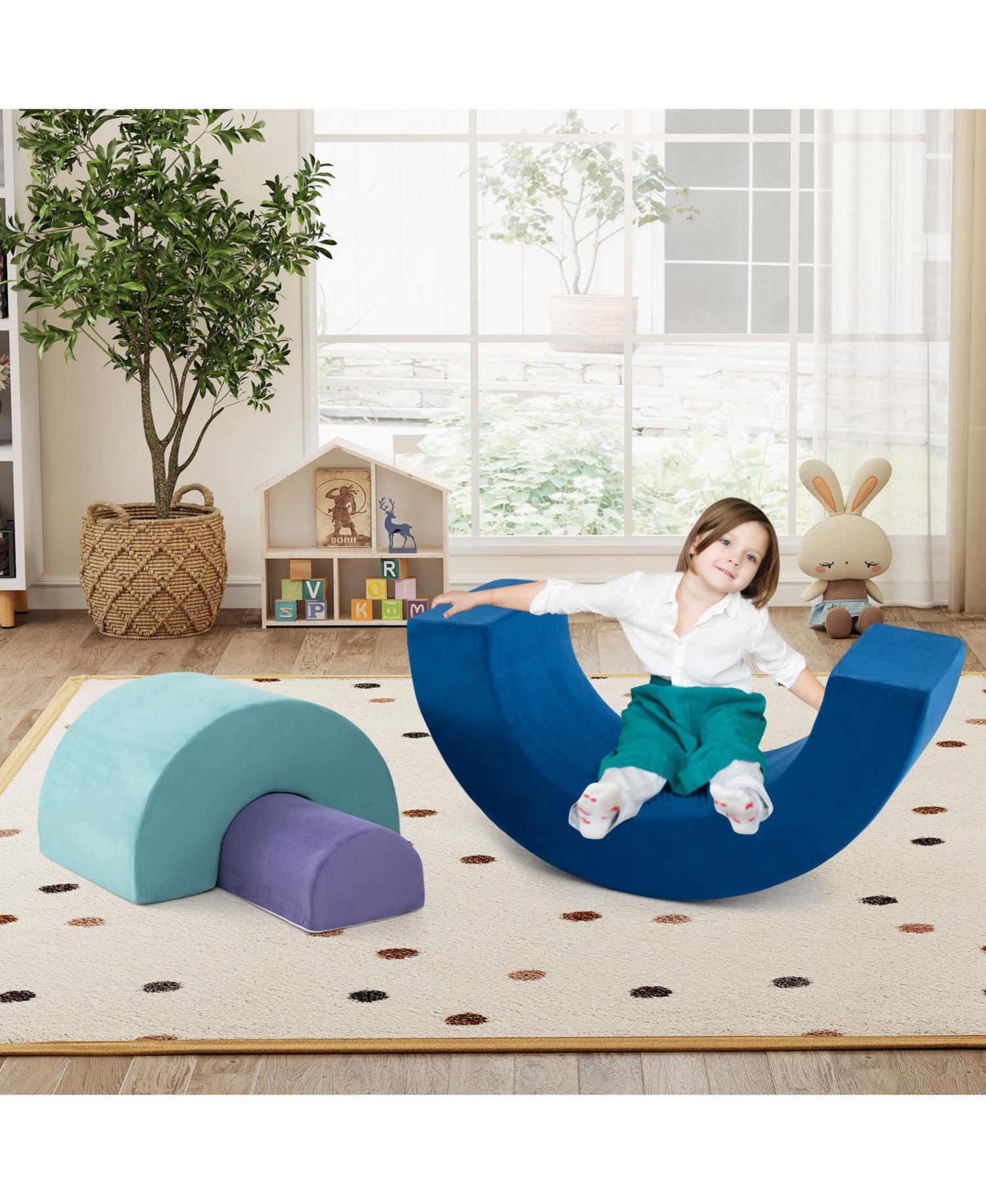 Kids' Rainbow Arc Climber Set with Foam Blocks and Machine
