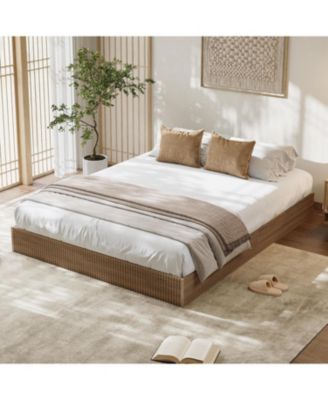 Bed Frame, Wood Platform Bed with Fluted Design, Low Profile BedFrame, Minimalist Bed Base with Noise-Free, Easy Assembly.