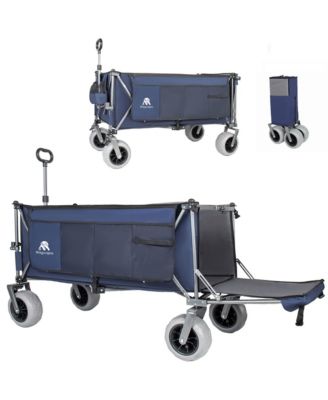 Heavy Duty Utility Wagons, Extra Long Large Foldable Wagon with Opened Tailgate and All-Terrain Wheels, 500lbs Capacity for Beach