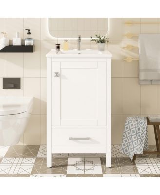 20" Modern Freestanding Bathroom Vanity with Ceramic Sink, Solid Wood Frame and Soft Close Door for Small Spaces