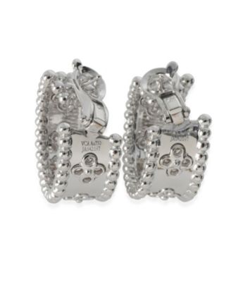 White Gold Diamond Perlee Clovers Hoop Earrings