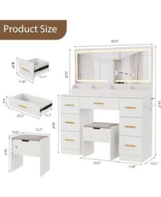 45.9" Makeup Vanity Desk with Large Lighted Mirror, Easy to Assemble