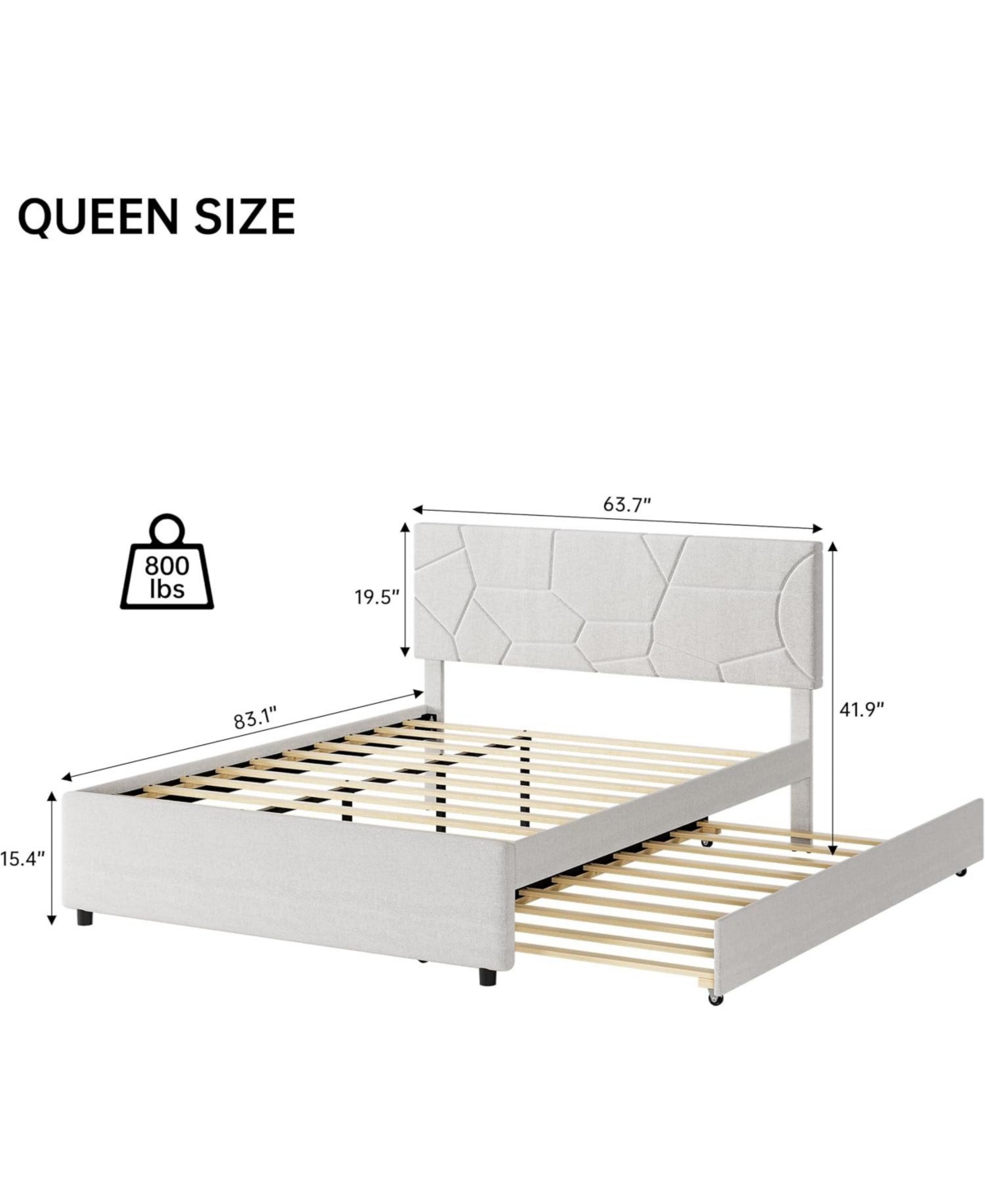 gaomon Trundle Bed, Upholstered Platform Bed Frame, Pull Out Bed with Headboard, Wood Slat Support, for Bedroom, Living Room