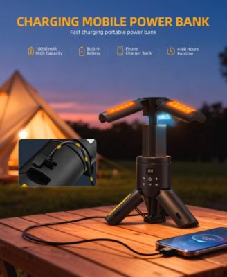 Rechargeable 10050mAh LED Camping Light, 1000LM 10W Portable Work Light with 3 Adjustable Heads, Multi Mode Emergency Lantern