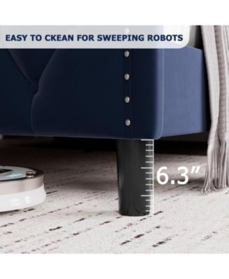 Full Size Wingback Bed Frame, 4 Drawers, Velvet Upholstered with Charging Station, Button Tufted