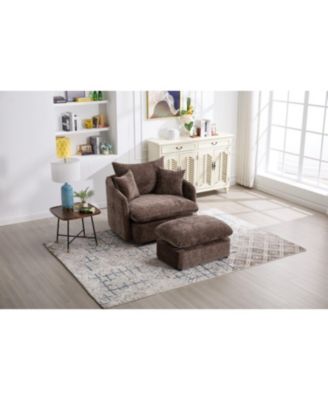 Oversized Swivel Accent Chair with Ottoman & Pillows