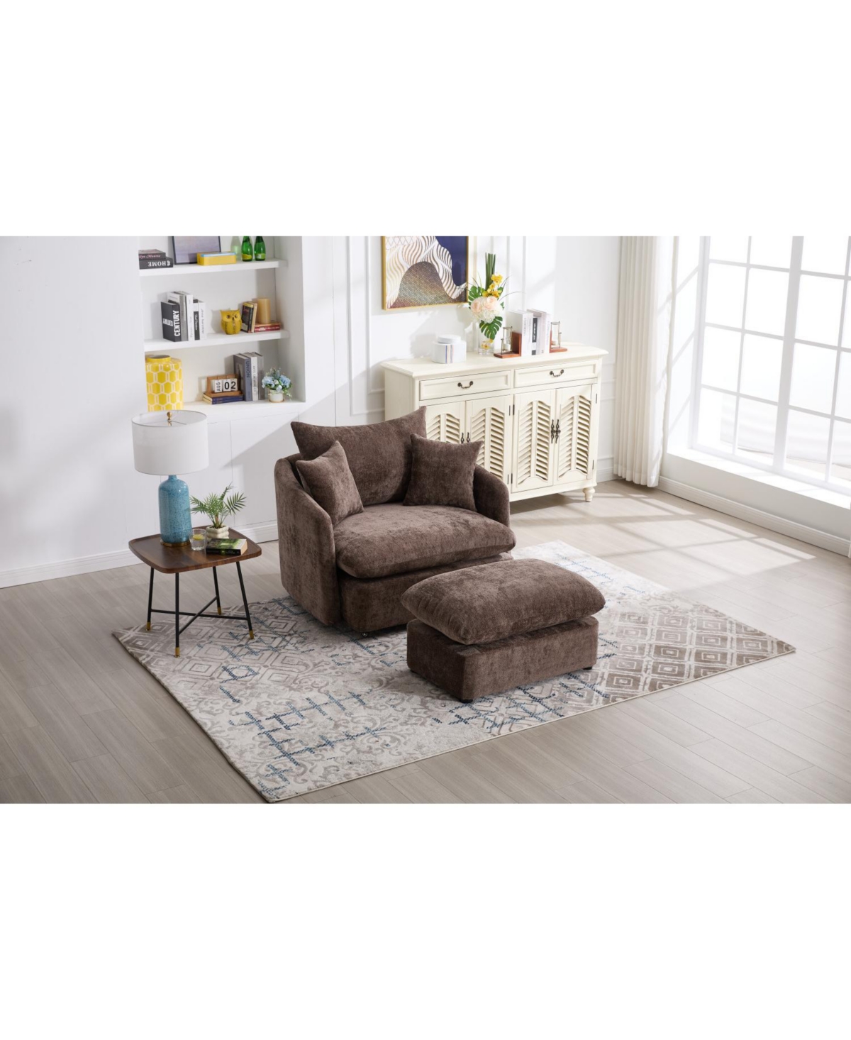 Streamdale Furniture Oversized Swivel Accent Chair with Ottoman & Pillows
