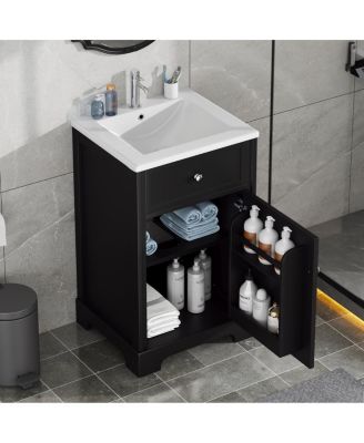 20" Bathroom Vanity with Ceramic Sink, Soft Closing Door & Storage Rack, Freestanding Cabinet for Small Bathrooms