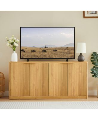 Streamdale 59-inch Modern Wavy Sideboard, Curved Contour 4-Door Storage Cabinet