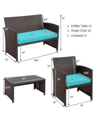 4PCS Patio Rattan Furniture Set Cushioned Chair Sofa Coffee Table