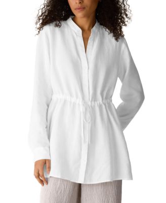Women's & Plus Size Band Collar Long Shirt