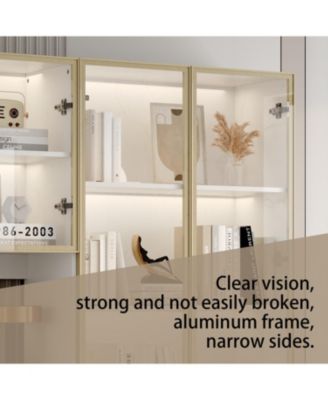 Large 30-Shelf Wood Standard Bookcase With Doors,LED Lights,Drawers