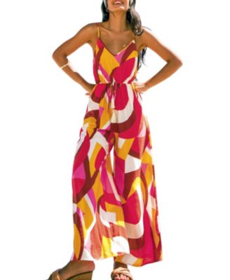 Women's Printed V-Neck Wide-Leg Jumpsuit