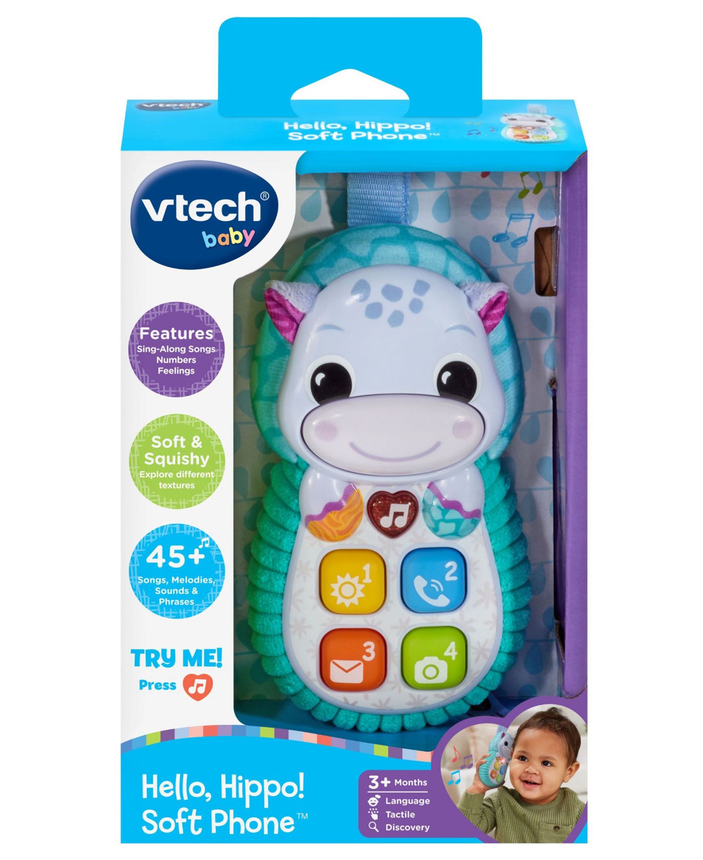 Детская игрушка VTech Hello, Hippo! Light-Up Talking Soft Phone, Ages 3 to 24 Months — фото 3