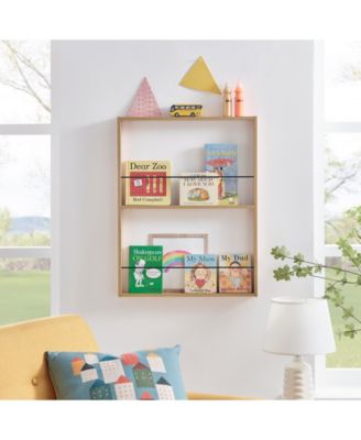 Steiner Beech Square Wall-Mount Kids Bookcase with Contrasting Rods