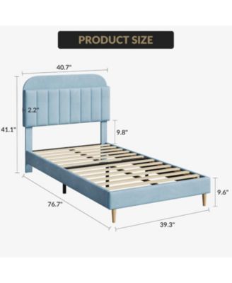 Twin Bed Frame Storage Headboard Velvet Upholstered Platform Bed Kids Wood Slats Noise Free