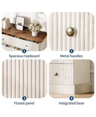 6 Drawer Dresser for Bedroom, Horizontal Chest of Drawers, Fluted Panel Wood Dresser