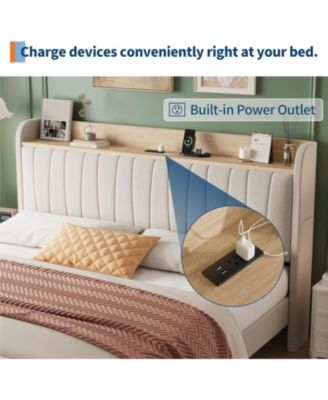 King Upholstered Bed Frame With Storage Headboard Charging Drawers Platform No Box Spring Easy Build