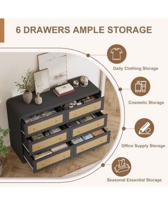 46''Wide Rattan Dresser,6 Drawer Dresser for Bedroom,Dressers & Chests of Drawers