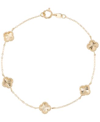 Textured Clover Link Bracelet in 10k Yellow Gold