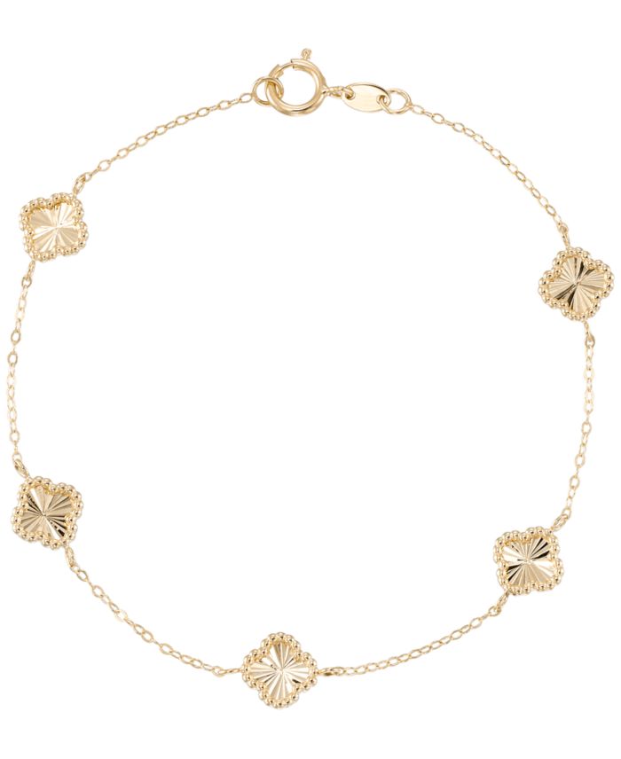Textured Clover Link Bracelet in 10k Yellow Gold