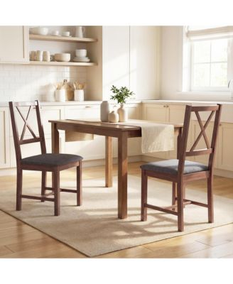 Farmhouse Wooden Dining Chairs Set of Fabric Kitchen Chairs